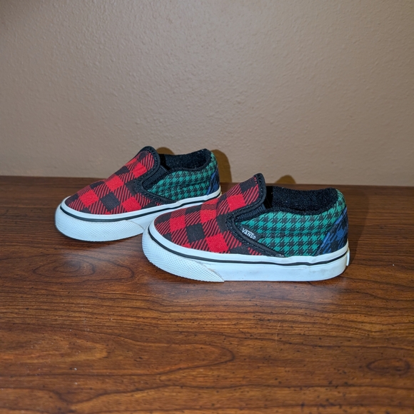 Vans Kids Plaid Slip-On Shoes - Red and Green - Picture 2 of 5